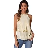 Allegra K Summer Halter Tank Tops for Women's Casual Elegant Satin Pleated Flowy Blouses Shirts