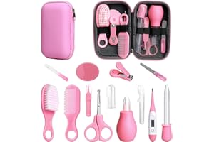 ESONTO Baby Healthcare and Grooming Kit, 14 in 1 Baby Safety Set Newborn Nursery Health Care Set with Hair Brush Scale Nail Clippers for Baby Girls Boys (14 Kits Pink)