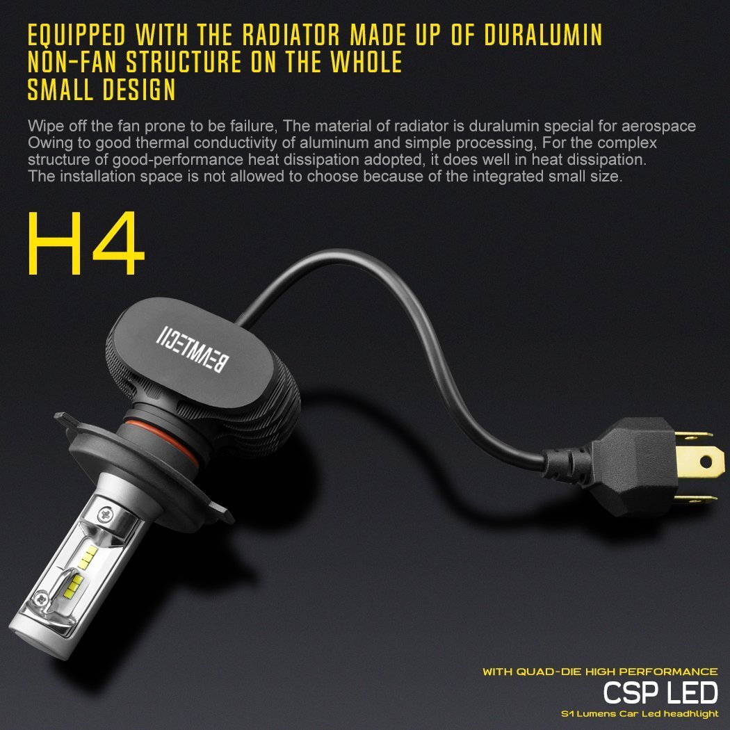 BEAMTECH H4 LED Headlight Bulb, 50W 6500K 8000Lumens Extremely Brigh