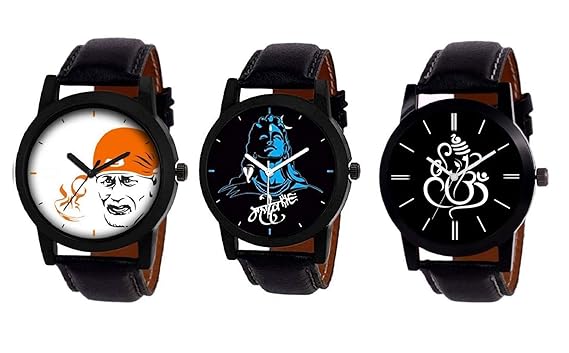 Swadesi Stuff New Arrival Premium Quality Stylish Lord Saibaba Ganpati Mahadev Leather Strap Watch for Men & Women Boy & Girl Lord Shiva Series Watch 419 God Series Watch - for Men & Women