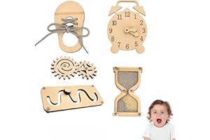 5 Pieces Busy Board DIY Parts - Sensory Board Parts -Wooden Activity -Maze-Learning Clock- Gear-Sand Clock-Learn to Tie Shoe 