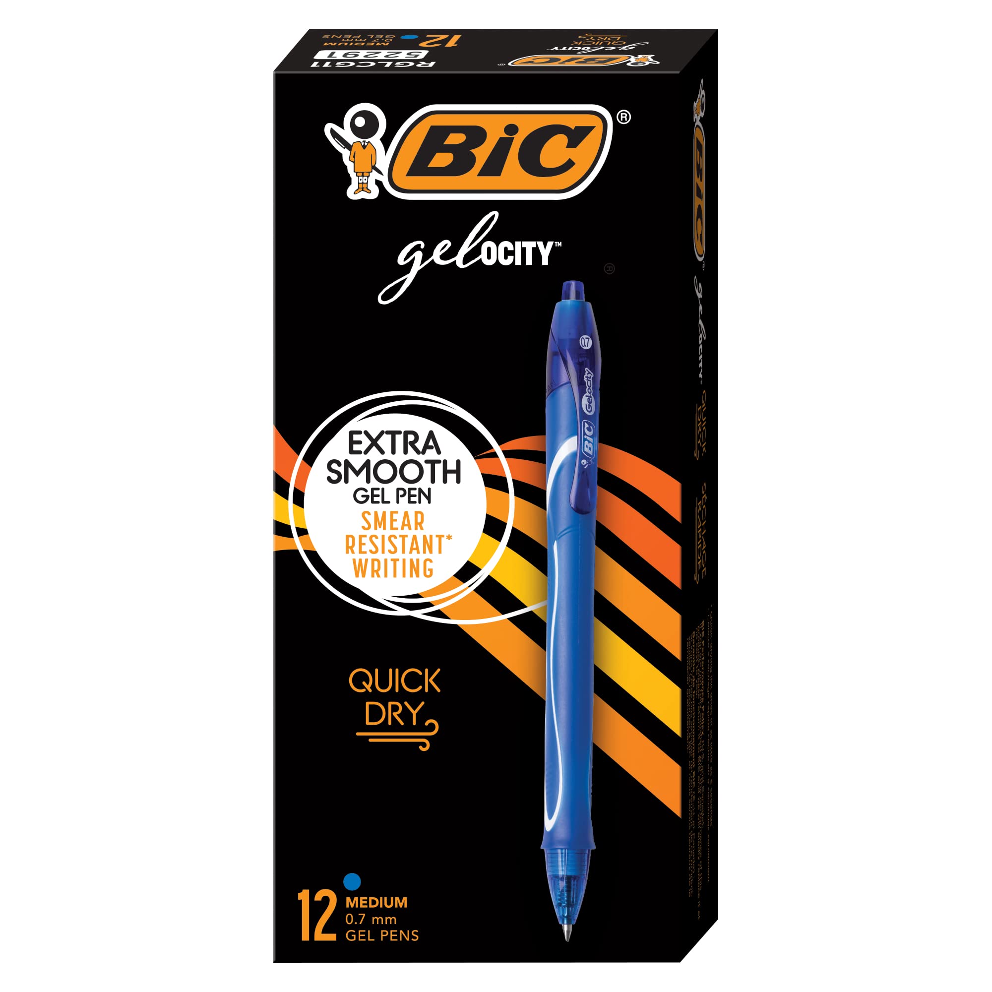 Photo 1 of BIC Gelocity Quick Dry Blue Gel Pens, Medium Point (0.7mm), 12-Count Pack, Retractable Gel Pens With Comfortable Full Grip