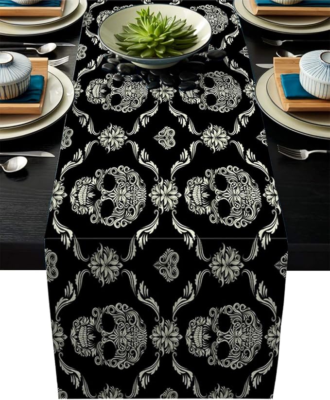 ARTSHOWING Gothic Table Runner Halloween Horror Theme Spooky Skulls Rectangular