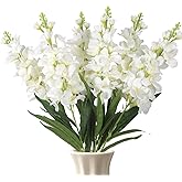 ICBOX Delphinium Artificial Flowers,6PCS Fake White Flowers 35.43'' Larkspur Artificial Flower Long Stem Flowers for Tall Vase Wedding Party Table Centerpieces Home Decor(White)