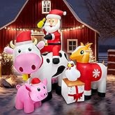 6FT Christmas Inflatables Santa Farm Scene with Blow Up Cow, Pig, Chicken & Gifts, LED Lighted Christmas Decorations for Yard, Garden, Outdoor & Indoor Christmas Decorations