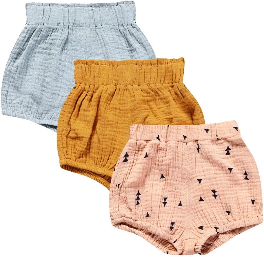 MYGBCPJSBaby Girls Boys 3 Pack Cotton Linen Blend Cute Bloomer Shorts Loose Harem Shorts