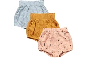 MYGBCPJS Baby Girls Boys 3 Pack Cotton Linen Blend Cute Bloomer Shorts Loose Harem Shorts