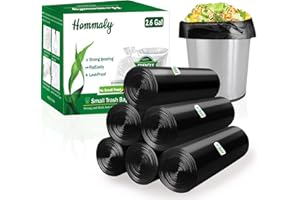 Hommaly 2.6 Gallon 240 pcs Small Black Trash Bags, Strong Garbage Bags, Bathroom Trash Can Bin Liners Unscented, Mini Plastic Bags for Office, Waste Basket Liner, Fit 6-10 Liters, 2-2.6 Gal