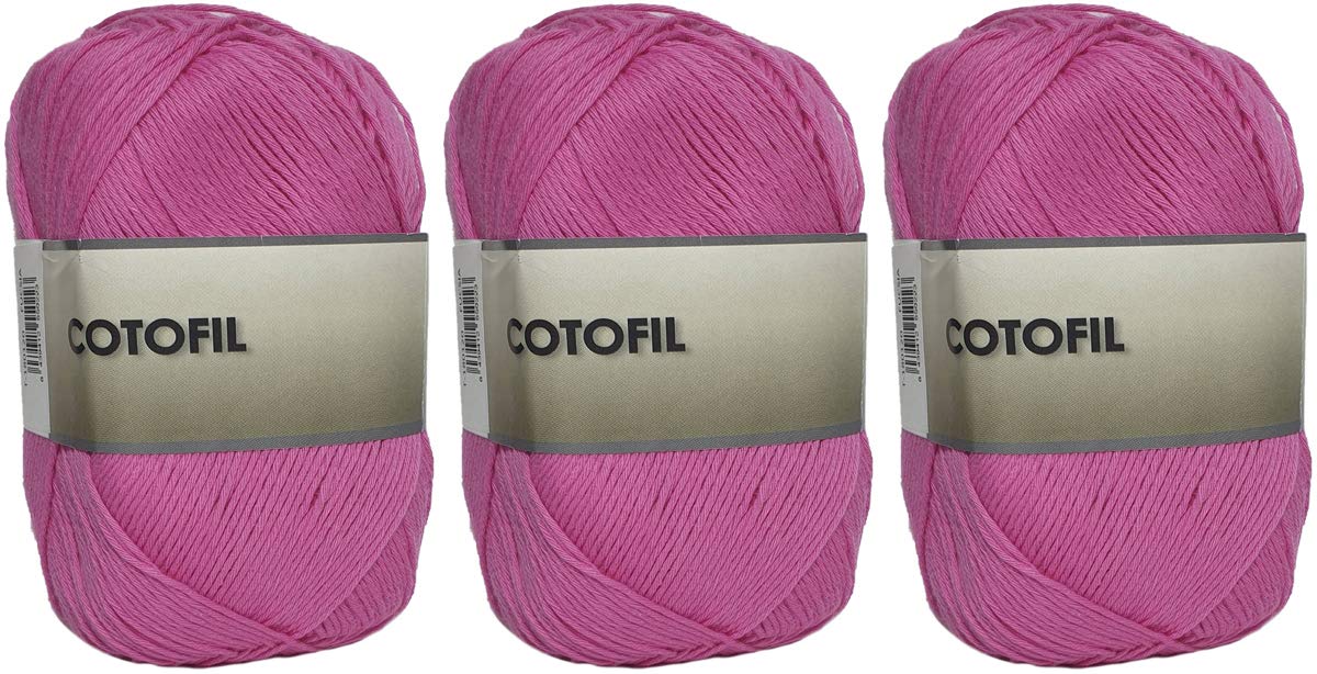Yarn Ball of Cotofil 100% Cotton Perfect for DIY and Hand Knitting (Fuchsia Color 100 g, Approx. 220 Meters Pack of 3 pcs)