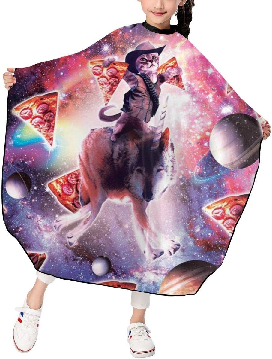 Just Relax Shop Cowboy Pizza Space Cat Riding Wolf Child Haircut Salon Barber Cape Cover for Kids Hair Cutting Home Hairdring Wrap Apron 39 X 47 in