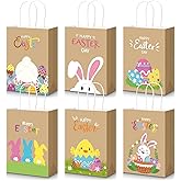 Pasimy 18 Pcs Easter Gift Bags Bulk with Handles Happy Easter Day Kraft Paper Bunny Colorful Eggs Goodie Treat Bags for Candy Cookies Snacks Spring Party Favor Supplies Hunt,8.7 x 6.3 x 3.2 Inch