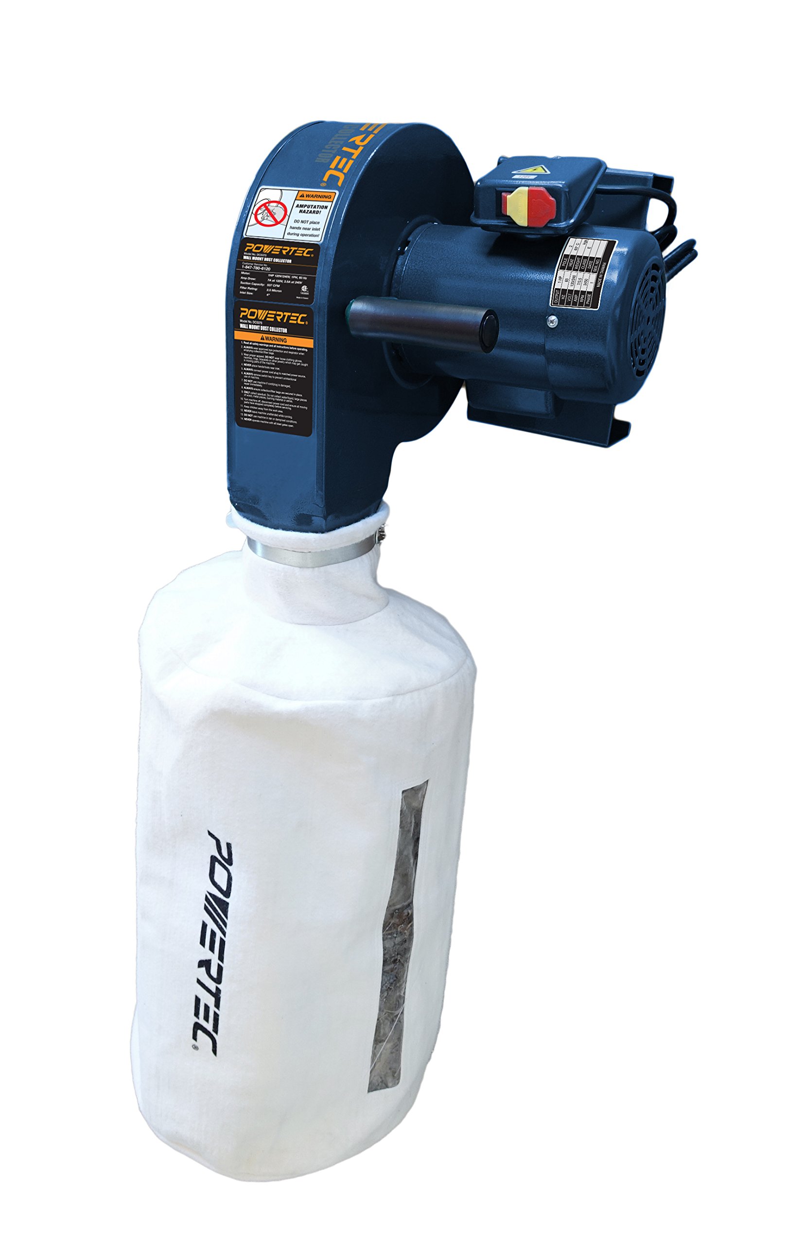 POWERTEC DC5370 Wall Dust Collector with 2.5 Micron Filter Bag