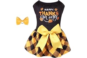 CuteBone Happy Thanksgiving Day Dog Fall Dress Costume Velvet for Small Dogs Girl Puppy Dresses Yellow Plaid Dog Clothes CVA03M-D