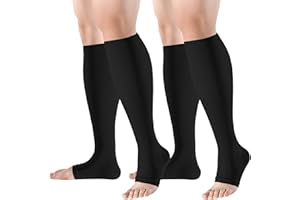 bropite Open Toe Compression Socks for Men & Women - 2 Pairs of 15-20 mmhg Knee High Stockings for Circulation Support
