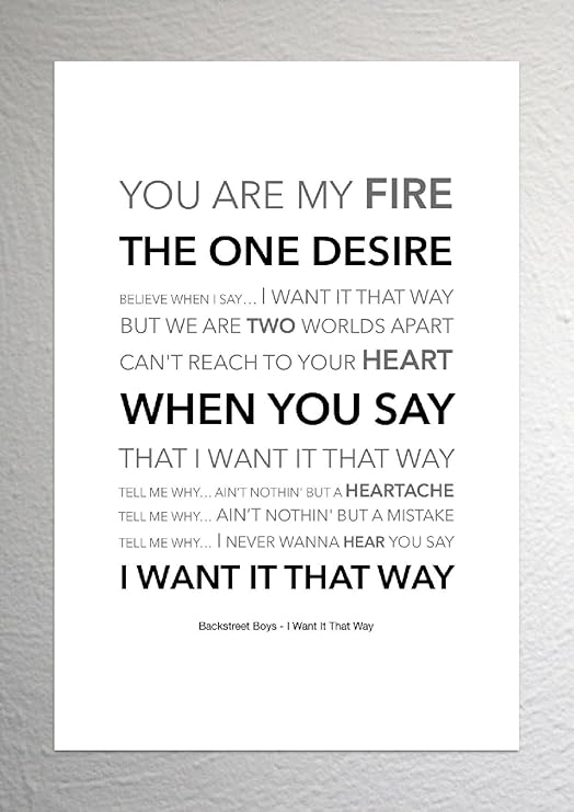 Amazon De Kunstdruck Mit Liedtext Backstreet Boys I Want It That Way Grosse kunstdruck mit liedtext backstreet boys i want it that way grosse a4