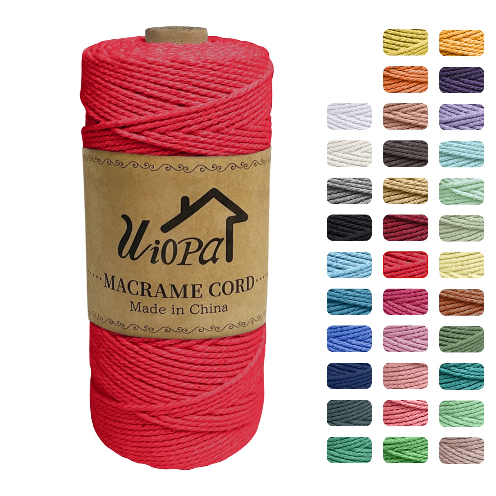Uiopa Macrame Cord 2mm x 200m, 3-Strand Twisted Natural Cotton String, Macrame Cotton Rope Coloured String for Wall Hanging Plant Hanger Boho Home Decor Craft Projects — image 1