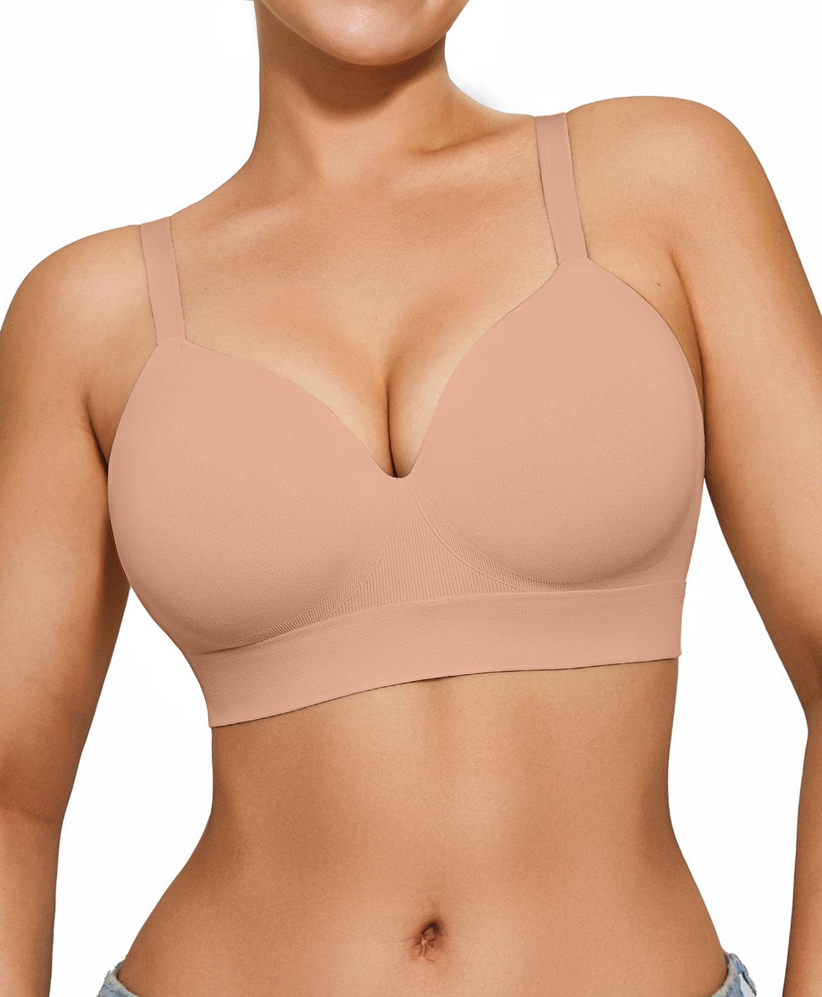 Photo 1 of Popilush Wireless Seamless Bras for Women Soft Foam Cups Bralette No Wire Support Comfort T Shirt Bra Skin