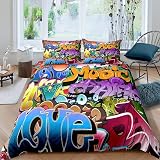 Loussiesd Graffiti Bedding Set Duvet Cover 3 Pcs Kids Boys Teens