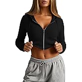 Oakgarden Women's Cropped Zip up Hoodies Long Sleeve Fitted Sweater Pullover Ribbed Knit Casual Trendy Fall Y2k Cardigans