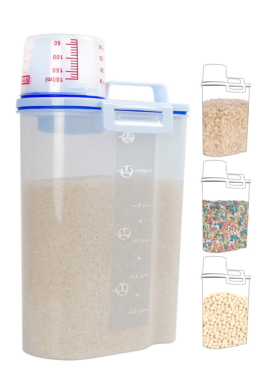 Rice Storage Bin Cereal Container With Pour Spout and Measuring Cup