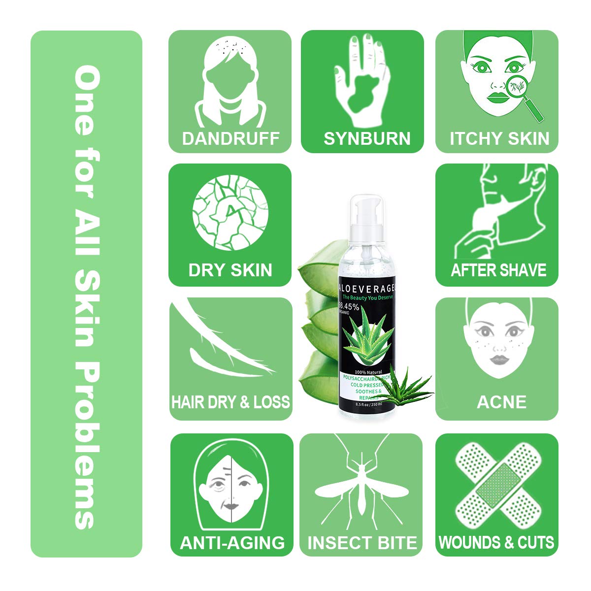 Aloe Vera Gel with 100% Naturally Aloe Barbadensis Great for Skin & Hair Care Pure Aloe Vera Absorbed Rapidly with No Sticky Residue : Beauty