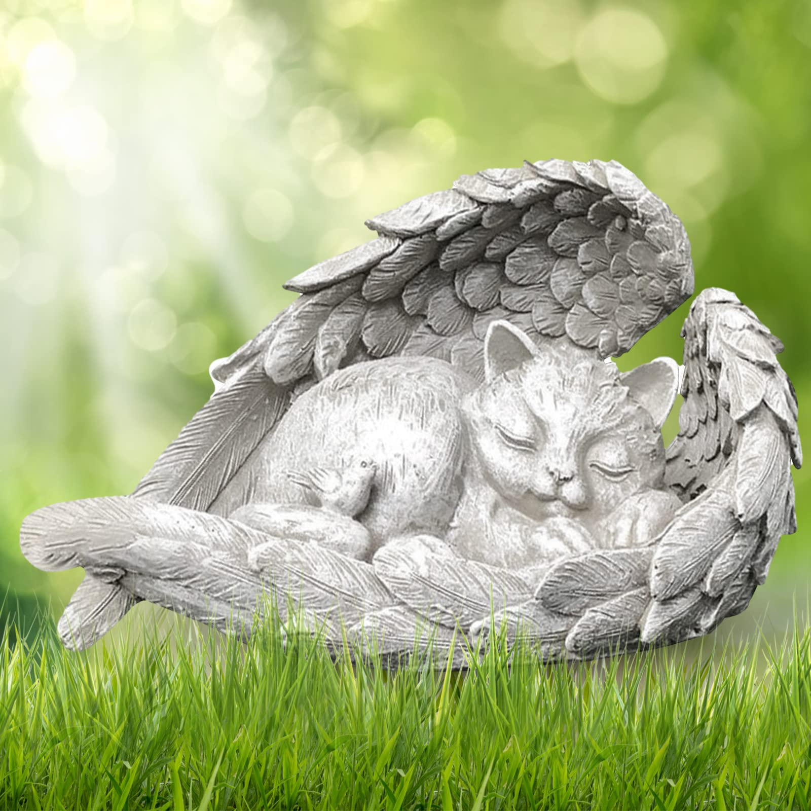 Offfay Cat Memorial Gifts, Pet Memorial Stones Statue, Cat Grave Marker Tribute Garden Ornament for Pet Bereavement Gifts, Resin Angel Wings Figurine to Honor Cherished Cats