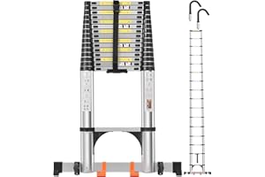 DEZEX Telescoping Ladder 20.3 FT,Aluminum Lightweight Extension Ladder with 2 Triangle Stabilizers and 2 Detachable Hooks,Safety Lock Slow Down Design Collapsible Telescopic Ladder for Home Outdoor