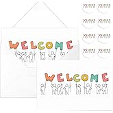 Harloon 50 Sets Welcome Cards for Employees Guests Welcome Card with Envelopes and Welcome Stickers Blank Interior Business Greeting Card Welcome Postcards for Work Team Guest Employee