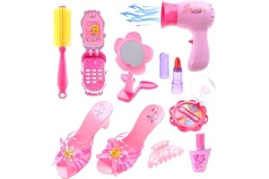 PowerTRC Stylish Little Princess Dress Up Beauty Play Set | Realistic Pretend Play Set | Pink Fashion Kit for Girls | Girl Toys Hair Dryer, Shoes and Makeup | Gift for Girls Ages 4 5 6 7 8
