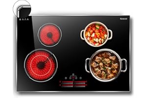 30 Inch Electric Cooktop Karienvir, 7100W Electric Stove 4 Burners, 30" Cooktop Built in with Glass Protection Metal Frame, Safety Locks & Timers, 240V Hard Wire (No Plug)