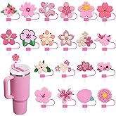 20PCS Flower Pink Straw Cover Cap for Stanley Cup 40oz Cute Tumbler Straw Toppers Bulk Reusable PVC Cute DIY Straws Accessories,fit 0.35-0.4in/10mm Straws Protector Dust-Proof for Party gifts