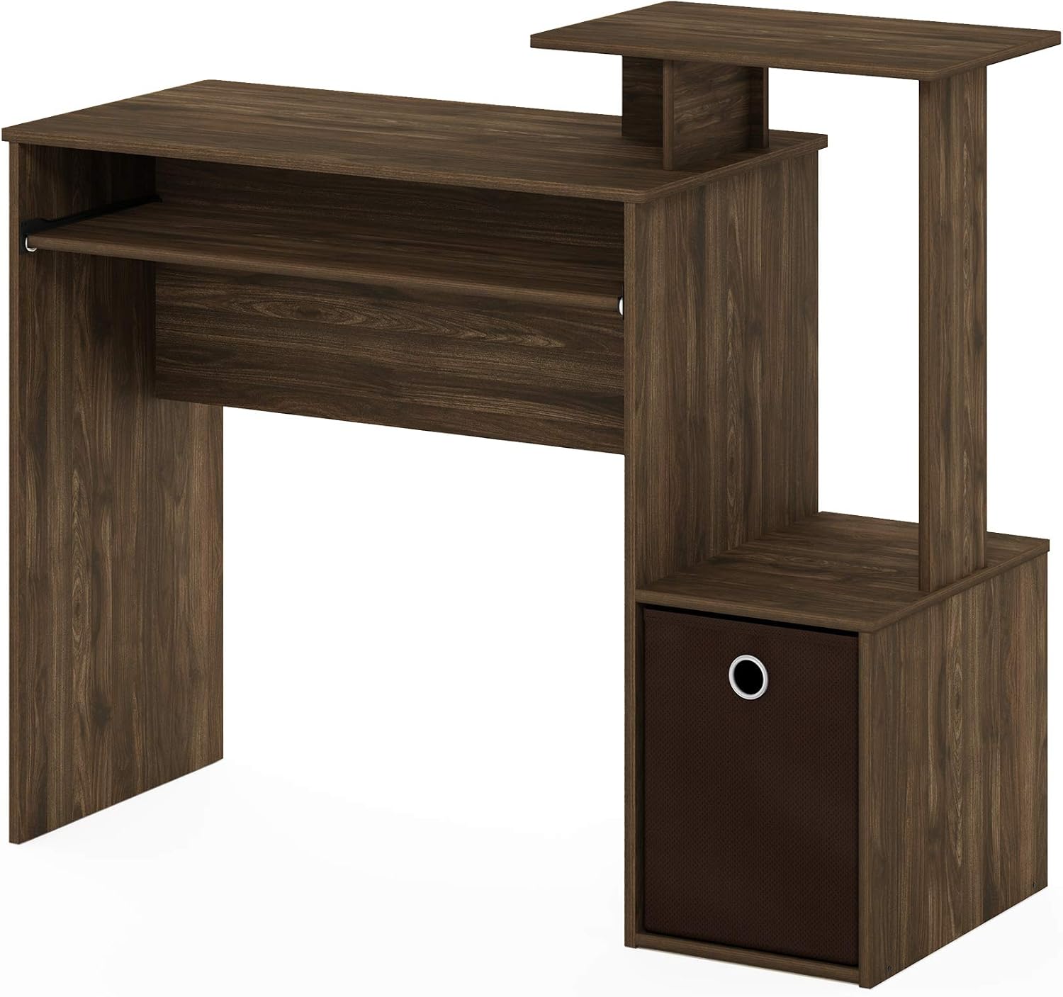 Furinno Econ Multipurpose Home Office Computer Writing Desk, Computer Desk, Study Desk, w/Bin, Columbia Walnut/Dark Brown