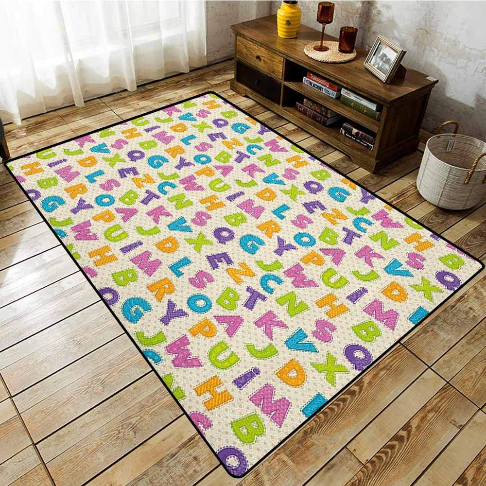 Rectangular Rug，Kids，Cute Funny Letters in Lively Colors Cartoon Style ABC Alphabet on Polka