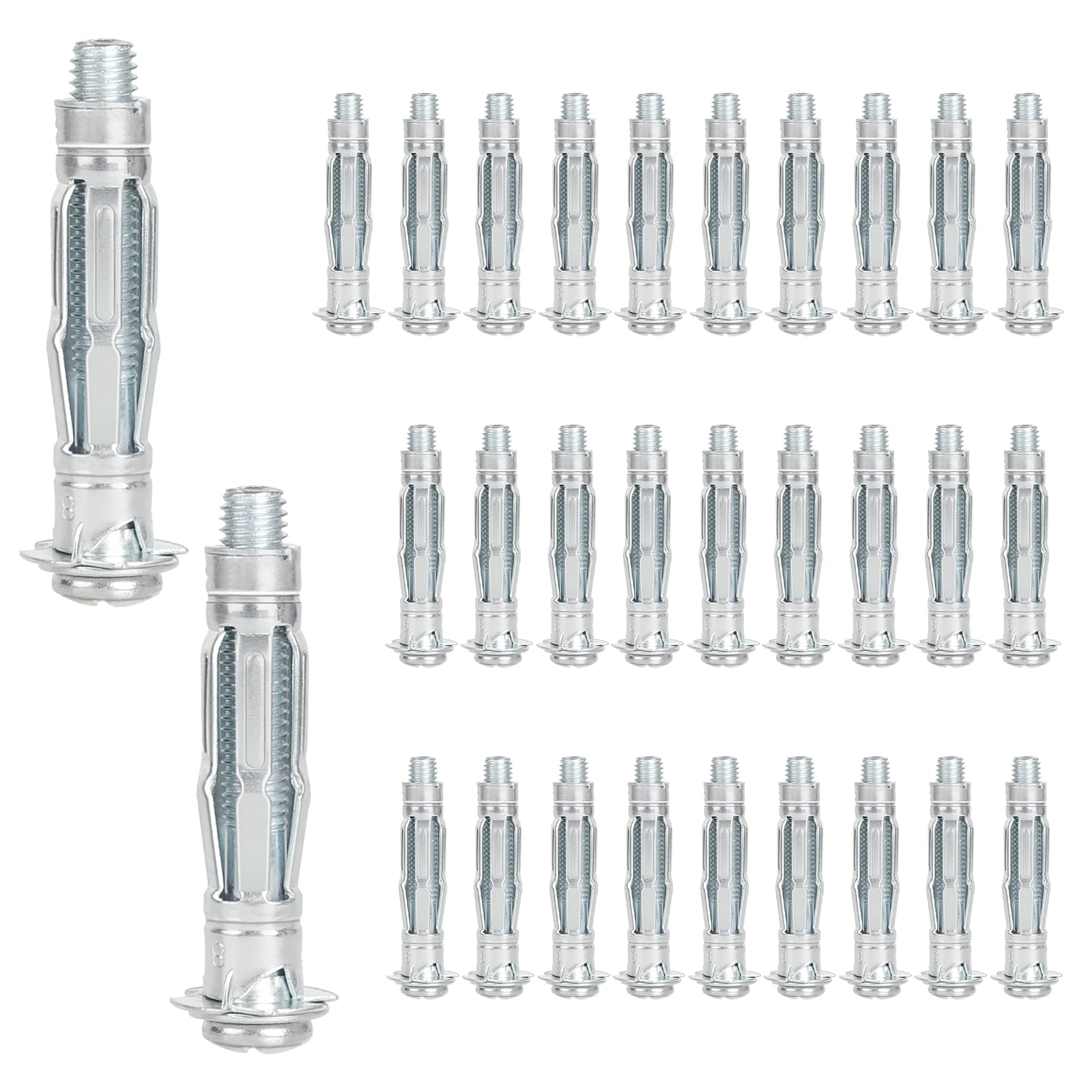 DBREAKS Pack of 30 Cavity Dowels, M8 x 52 mm, Galvanised Cavity Wall Dowels, Cavity Metal Dowels, Expansion Dowels with Screw, Self-Drilling Plasterboard Dowels, Cavity Dowels, for Fixings in