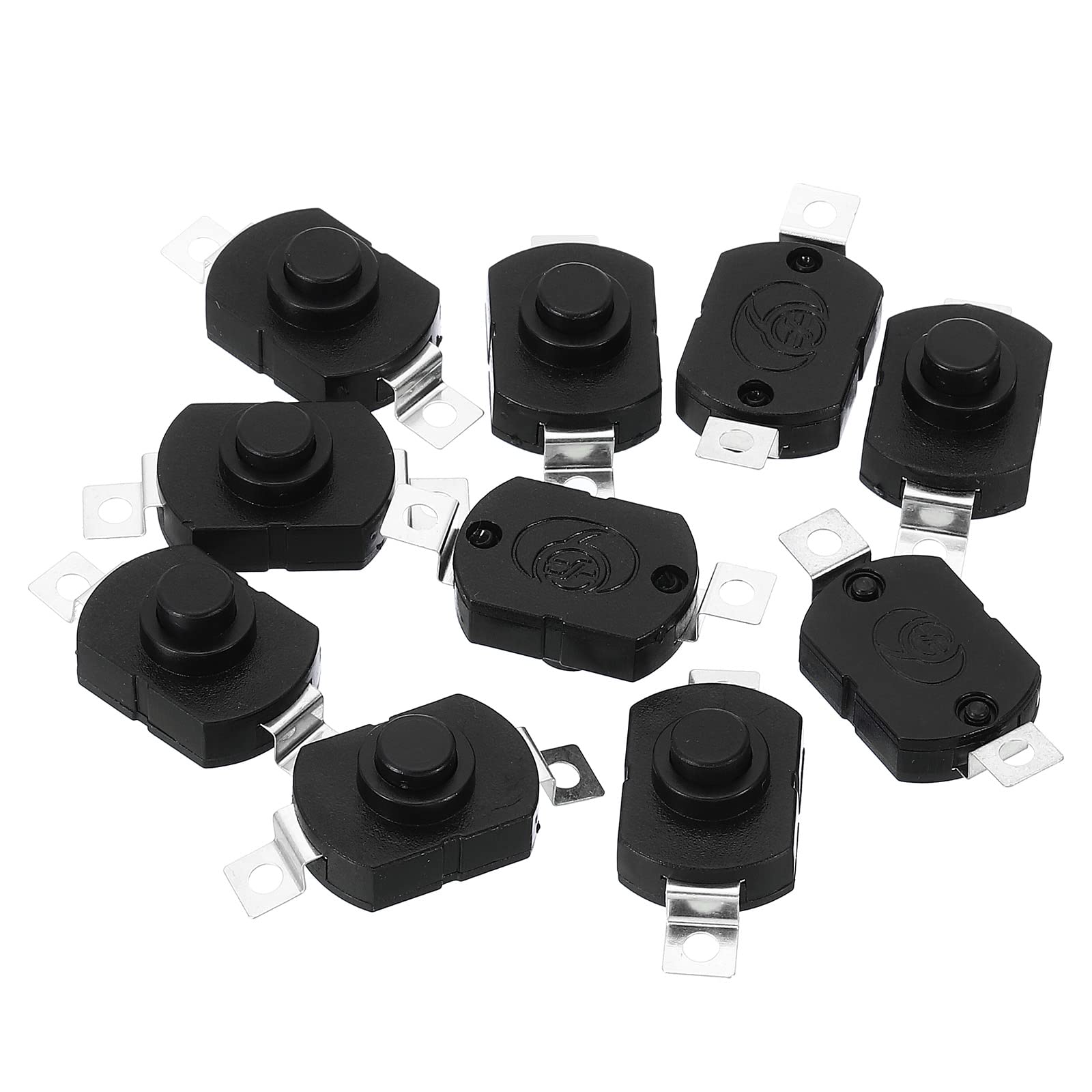 PATIKIL Latching Push Button Switch, 10 Pcs KAN-23 Flat Pin On/Off Self-lock DC 30V 1A Micro Switch for Flashlight Light Wall Outlet, Black