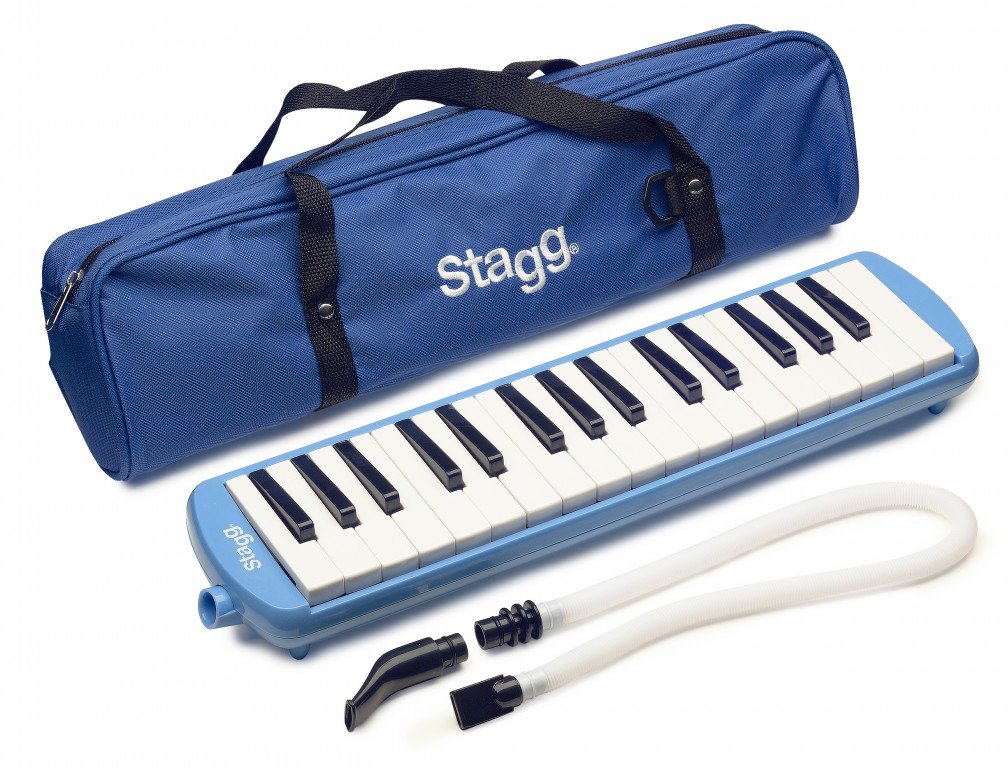 Stagg Melodica 32 Keys, Pianica, 2 Mouthpieces Included with Carry Bag, Blue — image 1