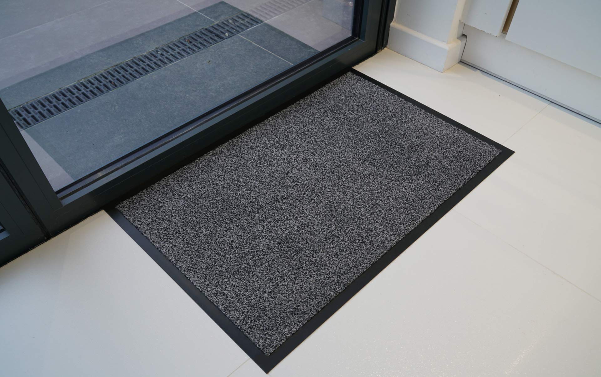 Serdim Rugs Non Slip Dirt Rubber Edged Barrier Mats, Silver Grey, 100 x 150 cm (3' 3.4" x 5')