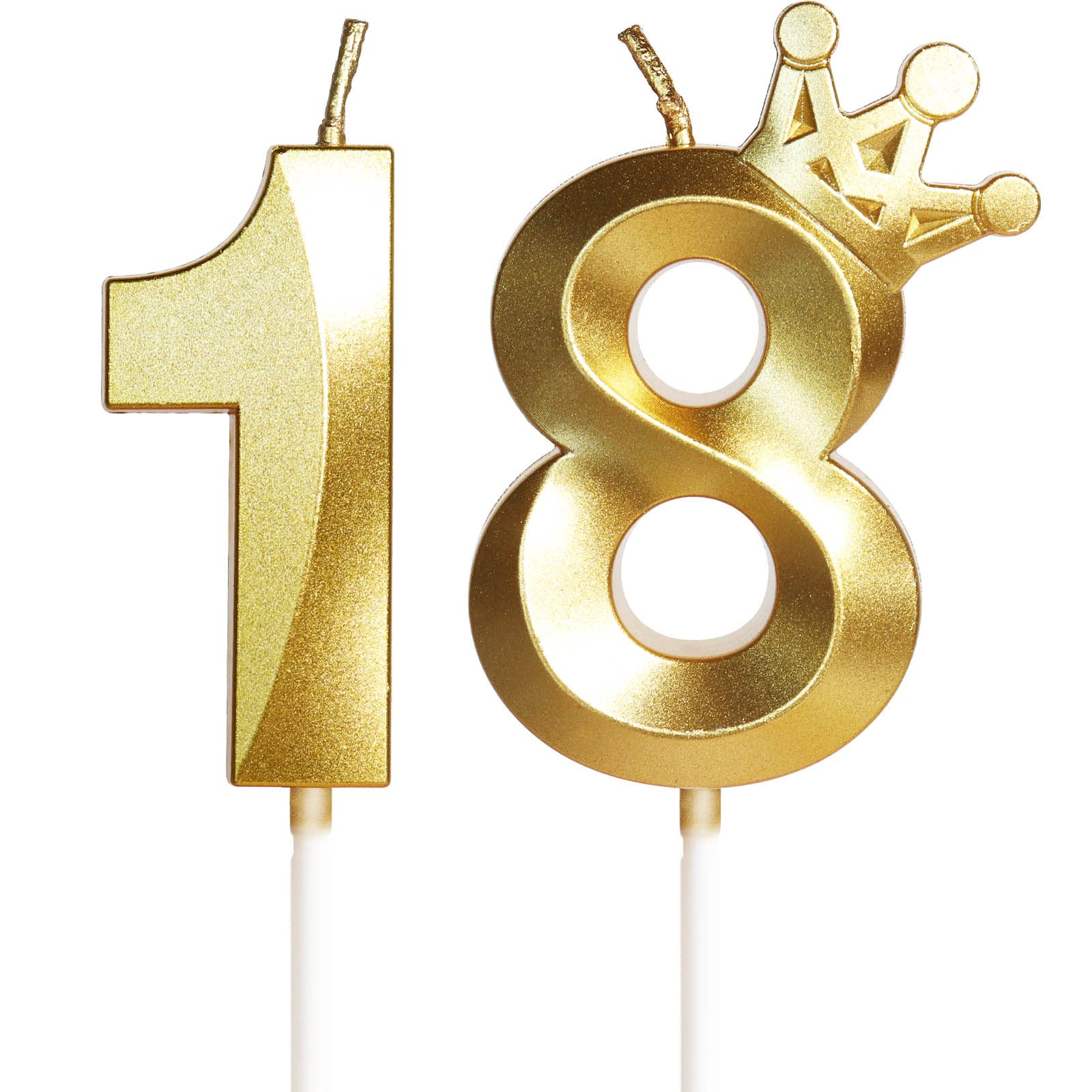 Photo 1 of 18th Birthday Candles for Cake, Number 18 Gold Candles with Crown, 3D Design Birthday Cake Topper for Boy Girl Women Men Birthday Party Wedding Anniversary Celebration Decorations Supplies