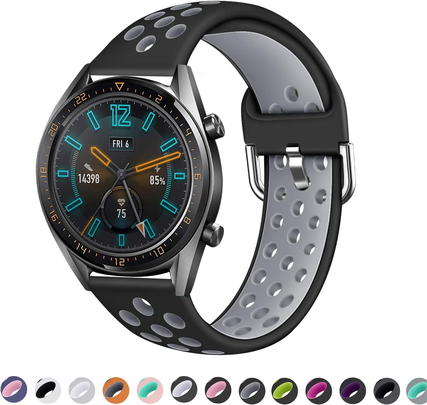 Tosenpo Straps for Huawei Watch Gt,22MM Replacement Silicone Watch Bracelet Strap for for Huawei Watch GT/GT 2/Huawei Watch Active/Galaxy watch 46mm (Small(5.5-6.7inch), Black/Gray)