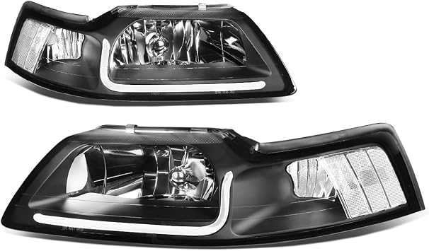 Amazon Com Pair Black Housing Clear Lens Clear Corner Led Drl Headlight Lamps Replacement For Ford Mustang 99 04 Automotive