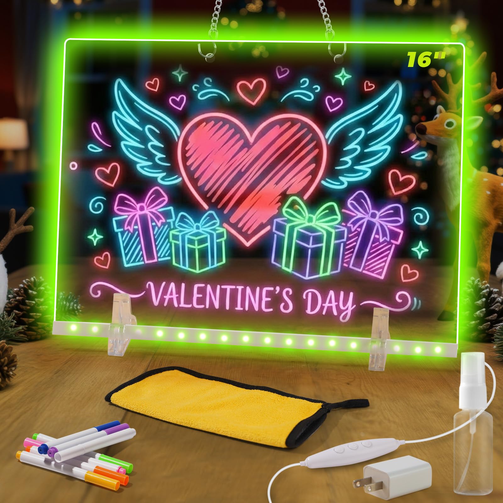 Photo 1 of **MAJOR DAMAGE**
Lumiboard Led Drawing Board with 7 Colors,12"X8" Acrylic Dry Erase Board with Light, Include Adapter, Hanging Chain, Led Drawing Board for Kids with Stand,Valentine's Day Gift