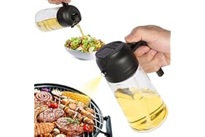 STJS Oil Sprayer for Cooking,2 in 1 Olive Oil Dispenser and Oil Sprayer,16oz/470ml Premium Glass Oil Bottle,Oil Spray Bottle,Mist Olive Oil Dispenser for Kitchen,Air Fryer,Salad, Grill. (black（1 pack）)
