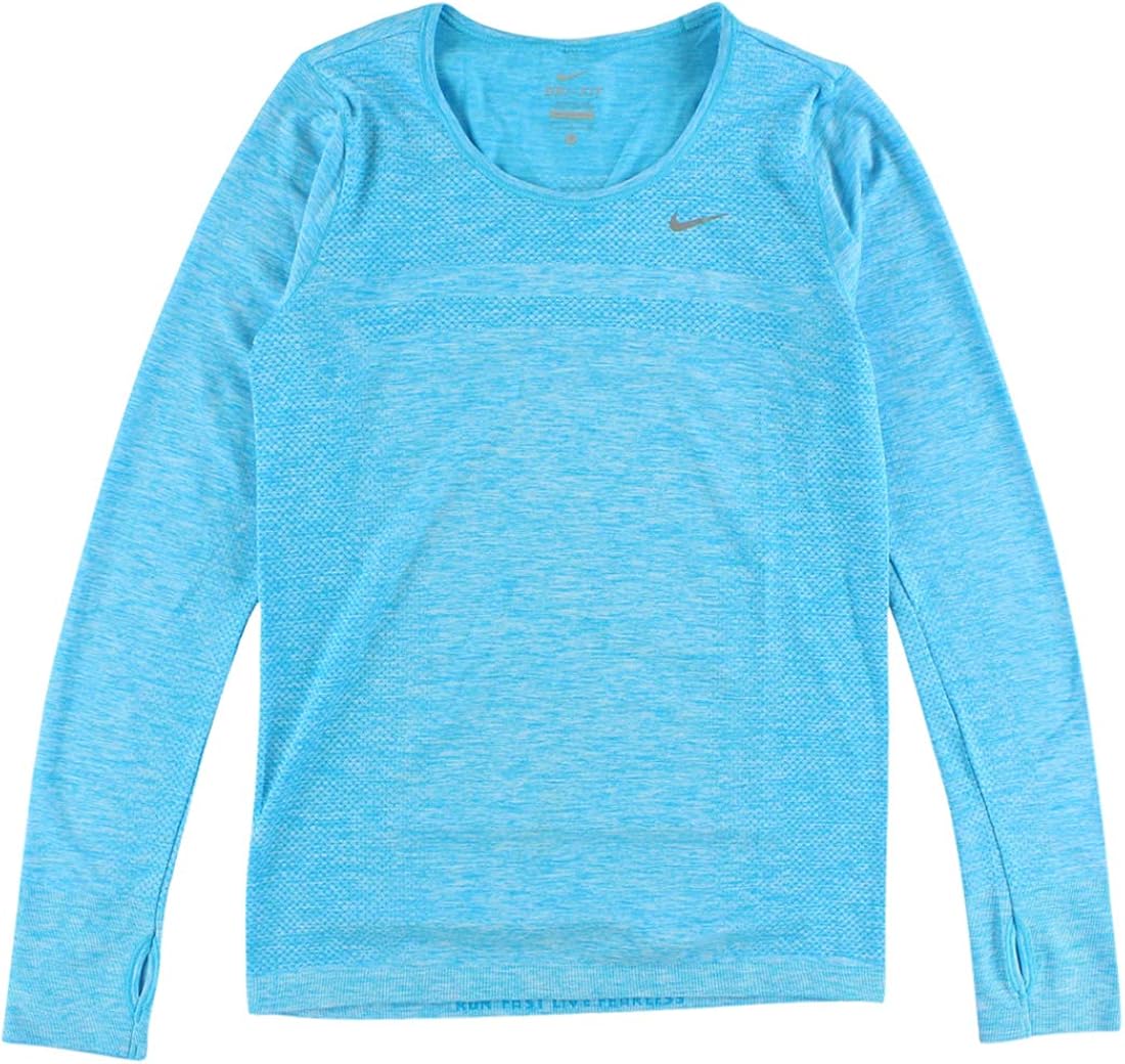 Nike Women's Dri Fit Knit Long Sleeve Shirt Blue Clothing