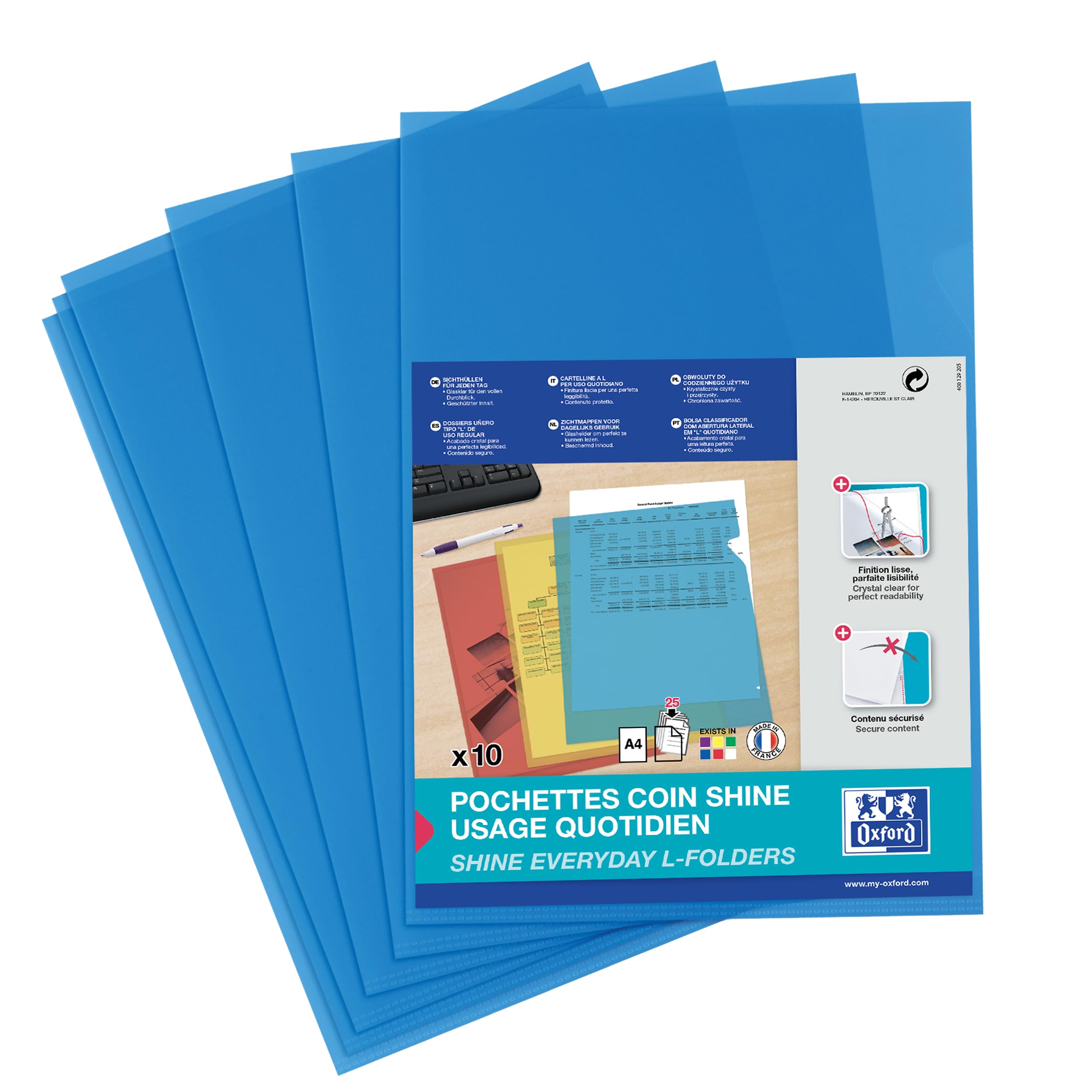 Elba Shine insteekmap L-Model A4 PP 120μ glashelder kunststof Blue Pack of 10