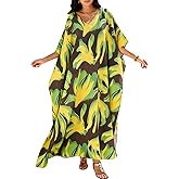 Moss Rose Women Caftan Dress V Neck Batwing Sleeve Floral Print Beach Swimsuit Coverup Moo Moos Loungewear Plus Size