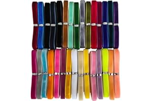 Chenkou Craft 30 Yards 3/8" Velvet Ribbon Total 30 Colors Assorted Lots Bulk (Multicolored, 3/8"(10mm))