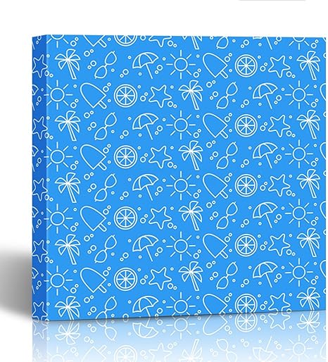 Amazon Emvencyキャンバスプリント絵画木製フレーム夏のブルーのアウトラインsun Iceクリームビーチ傘glasses手のひらと他12 X 12インチ壁アート 16x16 アートフレーム ポスター オンライン通販