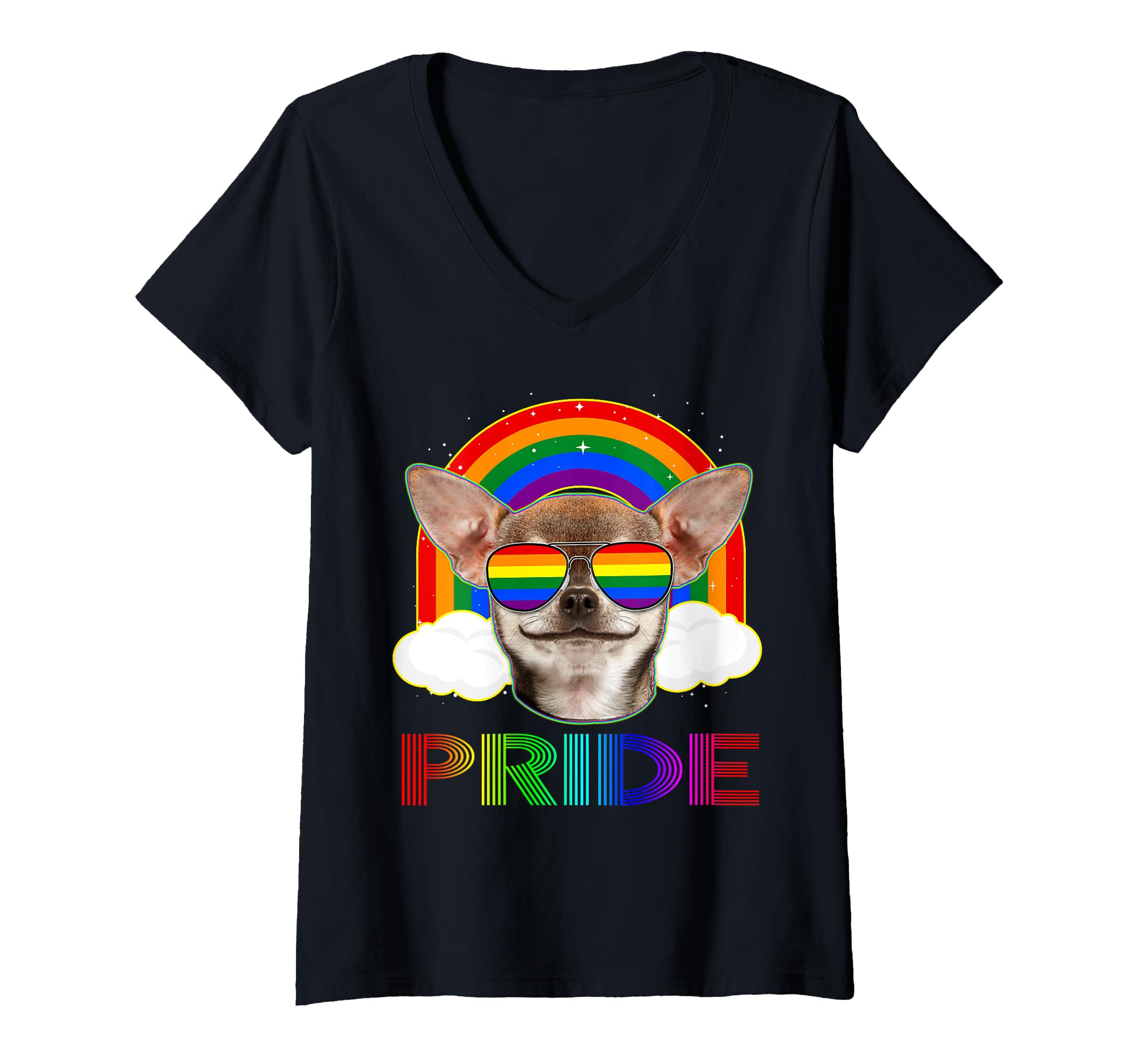 Womens Chihuahua Dog LGBT Rainbow Gay Lesbian Funny LGBTQ Pride V-Neck T-Shirt