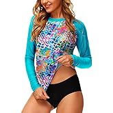 Deerose Women UPF 50+ Rash Guard Printed Swim Shirts Surf Swimwear Top