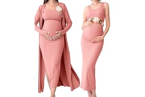 Rnxrbb 2 PCS Fall Winter Maternity Dress Cardigan Set Long Bodycon Maxi Formal Dresses Boho Baby Shower for Women